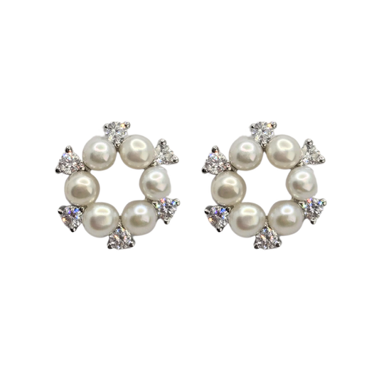 Crystal Bloom Pearl Studs